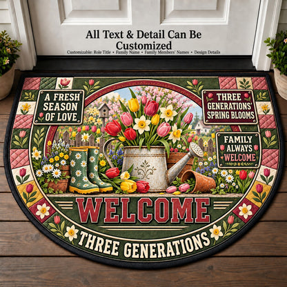 Three Generations' Spring Blooms Personalized Half Round Mat | 5To9Vibe