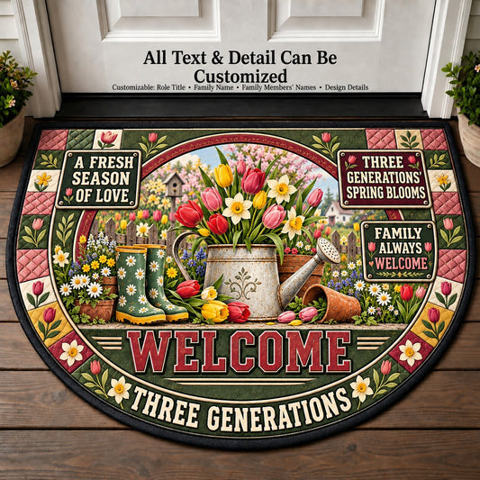 Three Generations' Spring Blooms Personalized Half Round Mat | 5To9Vibe