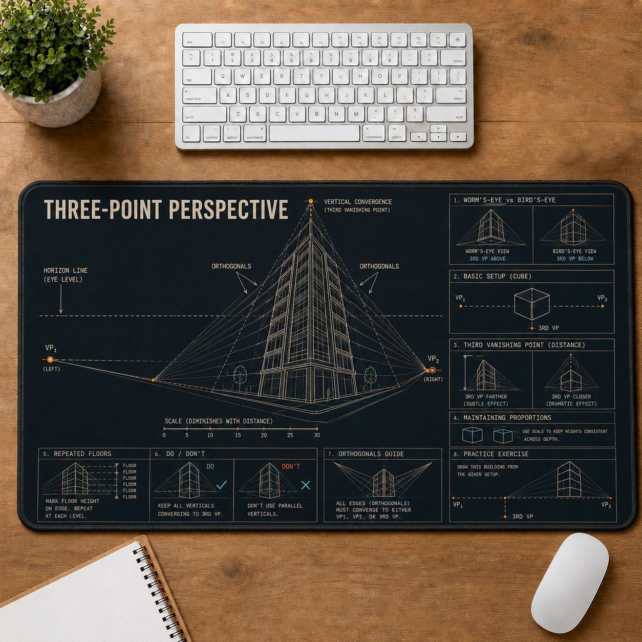 Three Point Perspective Creative Reference Guide Desk Mat | 5To9Vibe