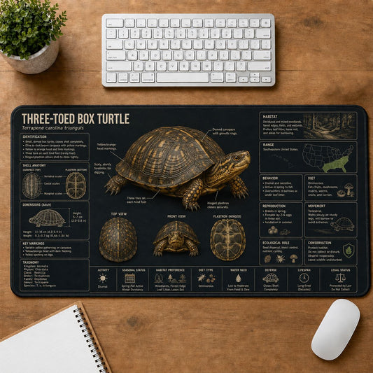 Three-Toed Box Turtle Turtle and Tortoise Species Guide Desk Mat | 5To9Vibe