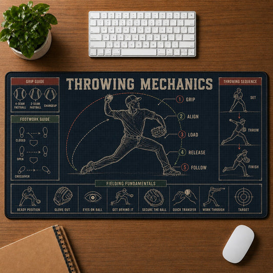 Throwing Mechanics Baseball Blueprint Desk Mat | 5To9Vibe