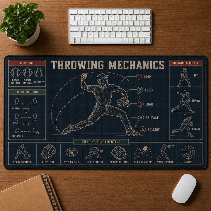 Throwing Mechanics Baseball Blueprint Desk Mat | 5To9Vibe