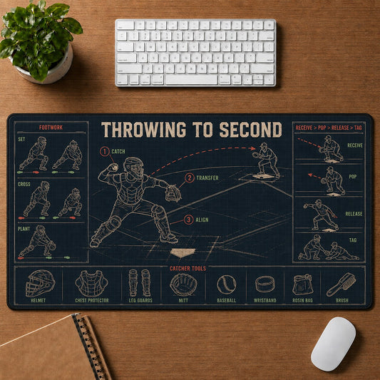 Throwing to Second Baseball Blueprint Desk Mat | 5To9Vibe