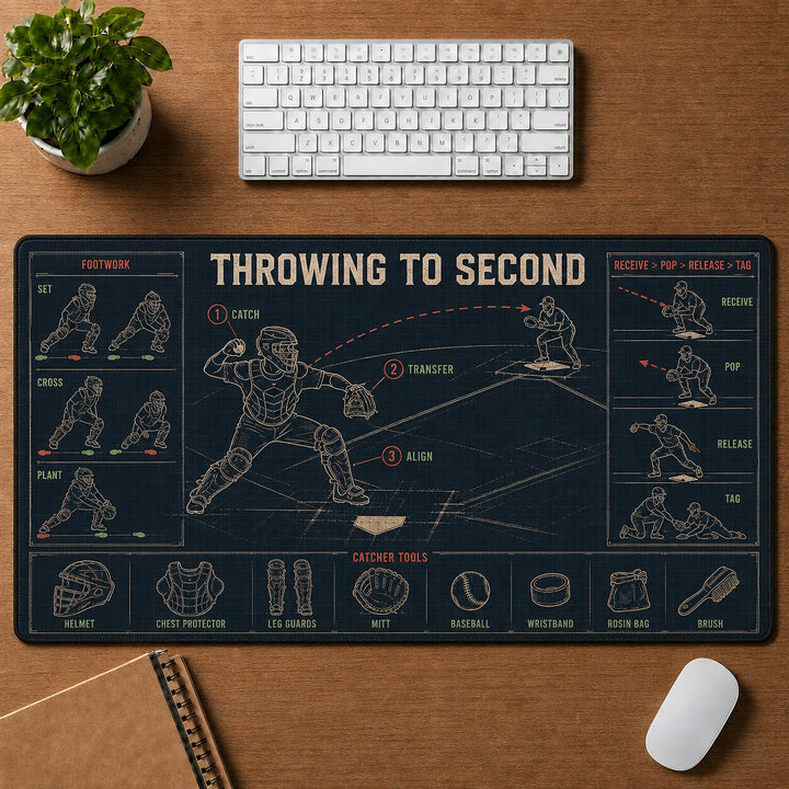 Throwing to Second Baseball Blueprint Desk Mat | 5To9Vibe