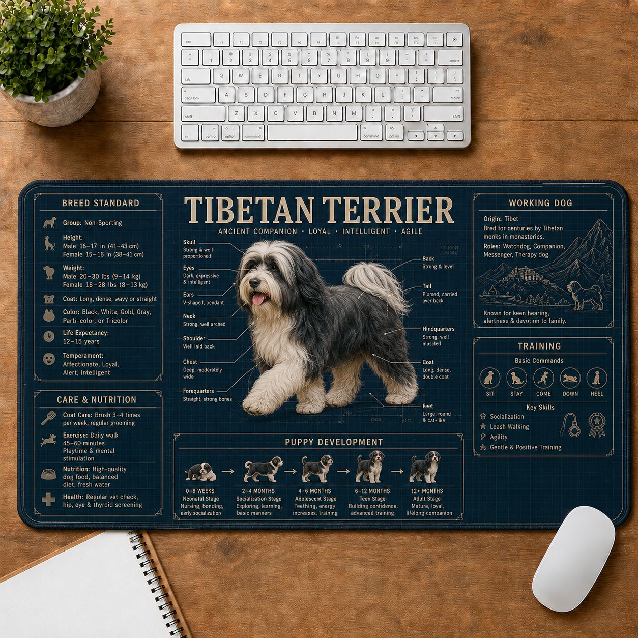Tibetan Terrier Dog Breed Visual Guide Desk Mat | 5To9Vibe