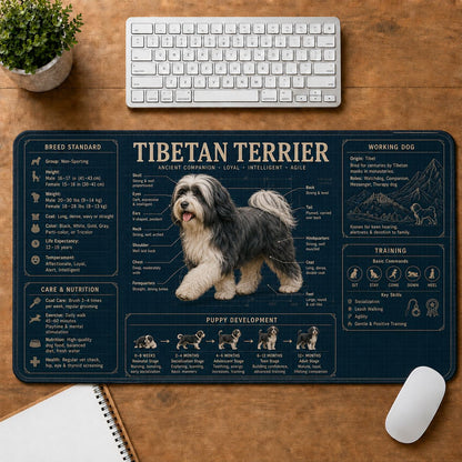 Tibetan Terrier Dog Breed Visual Guide Desk Mat | 5To9Vibe