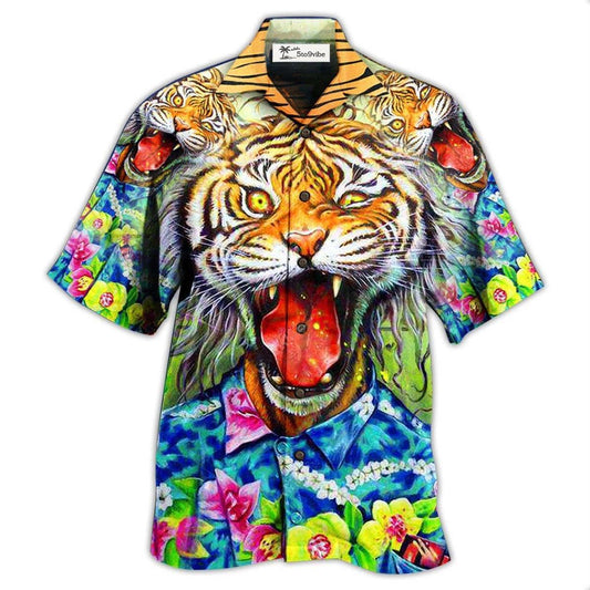 Hawaiian Shirt / Adults / S Tiger Awesome With Floral - Hawaiian Shirt 
