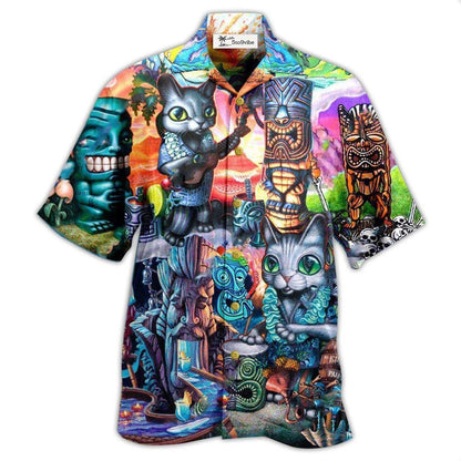 Hawaiian Shirt / Adults / S Tiki It's Time And Cat - Hawaiian Shirt 