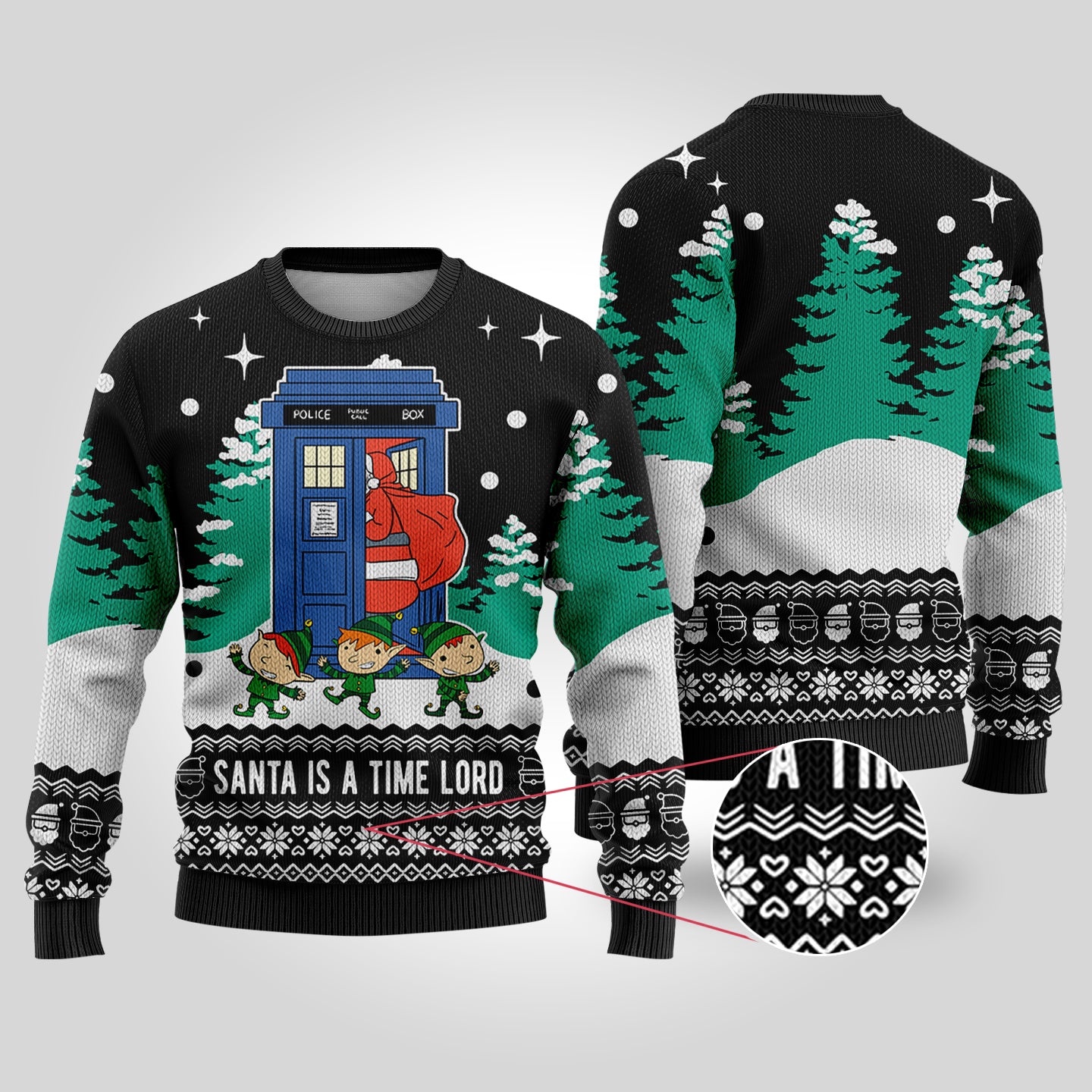 Time Lord Santa Doctor Who Ugly Christmas Sweater Black