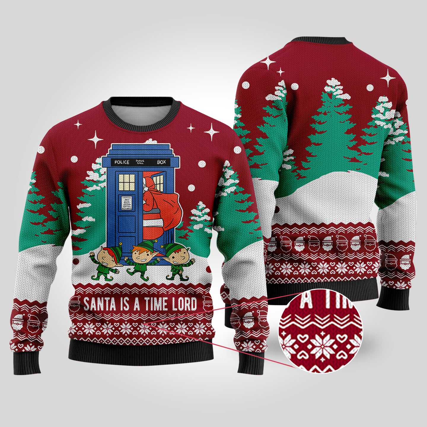 Time Lord Santa Doctor Who Ugly Christmas Sweater Cardinal Red