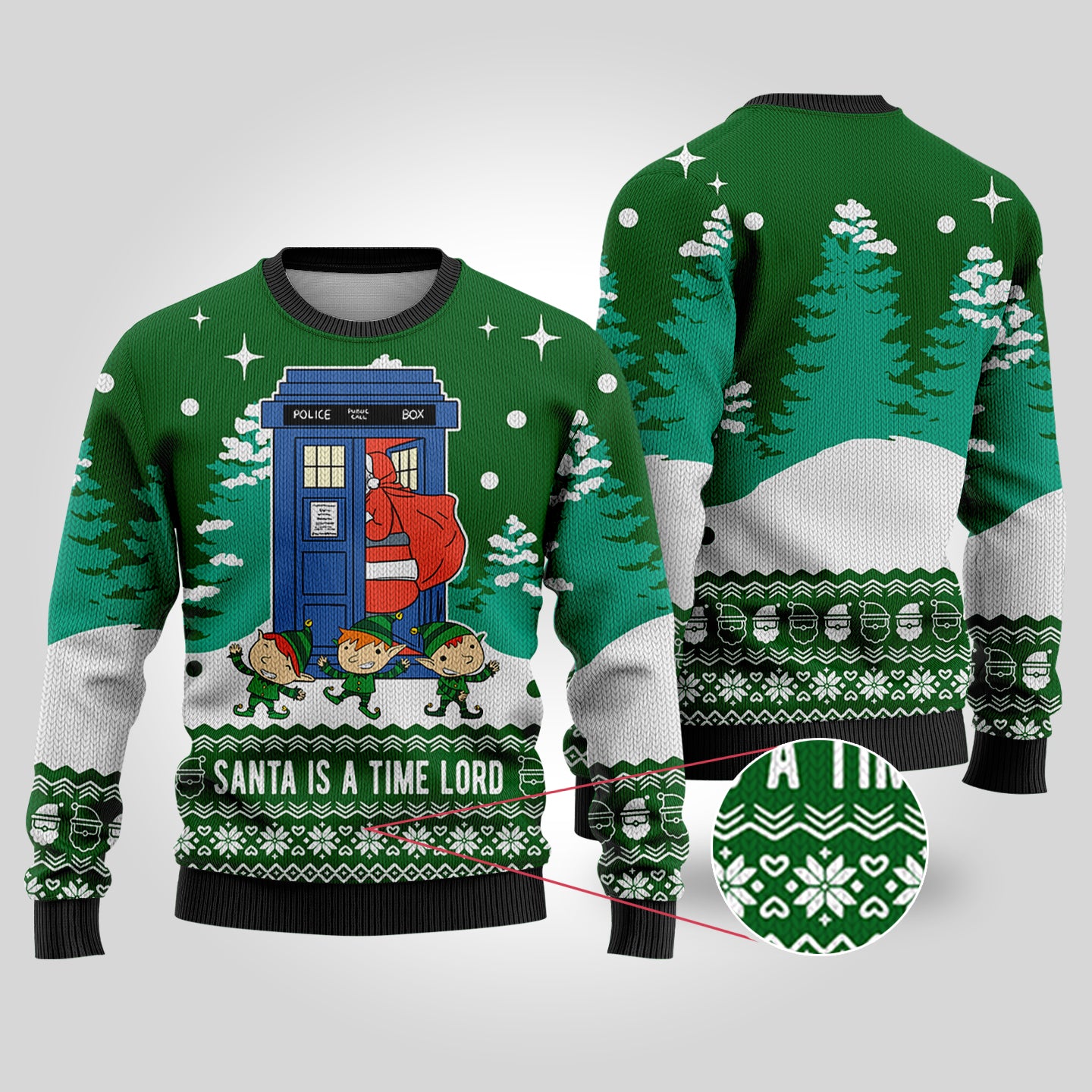Time Lord Santa Doctor Who Ugly Christmas Sweater Forest Green