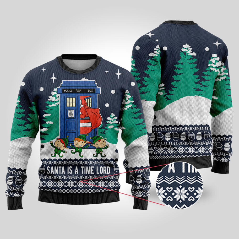 Time Lord Santa Doctor Who Ugly Christmas Sweater Navy