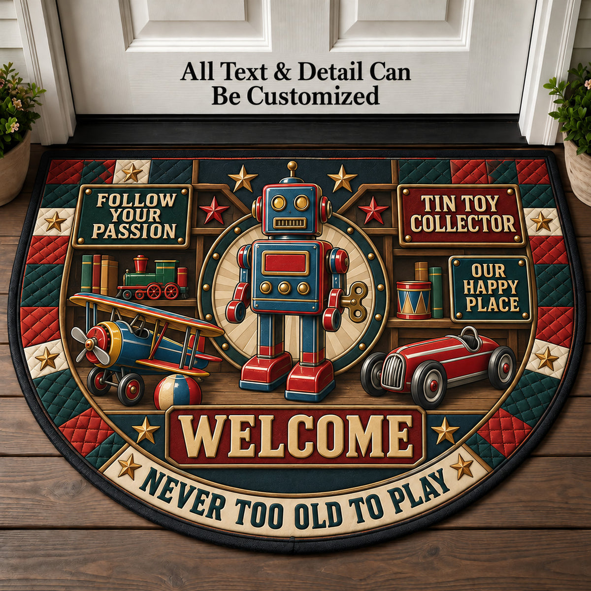 Tin Toy Collector Personalized Half Round Mat | 5To9Vibe
