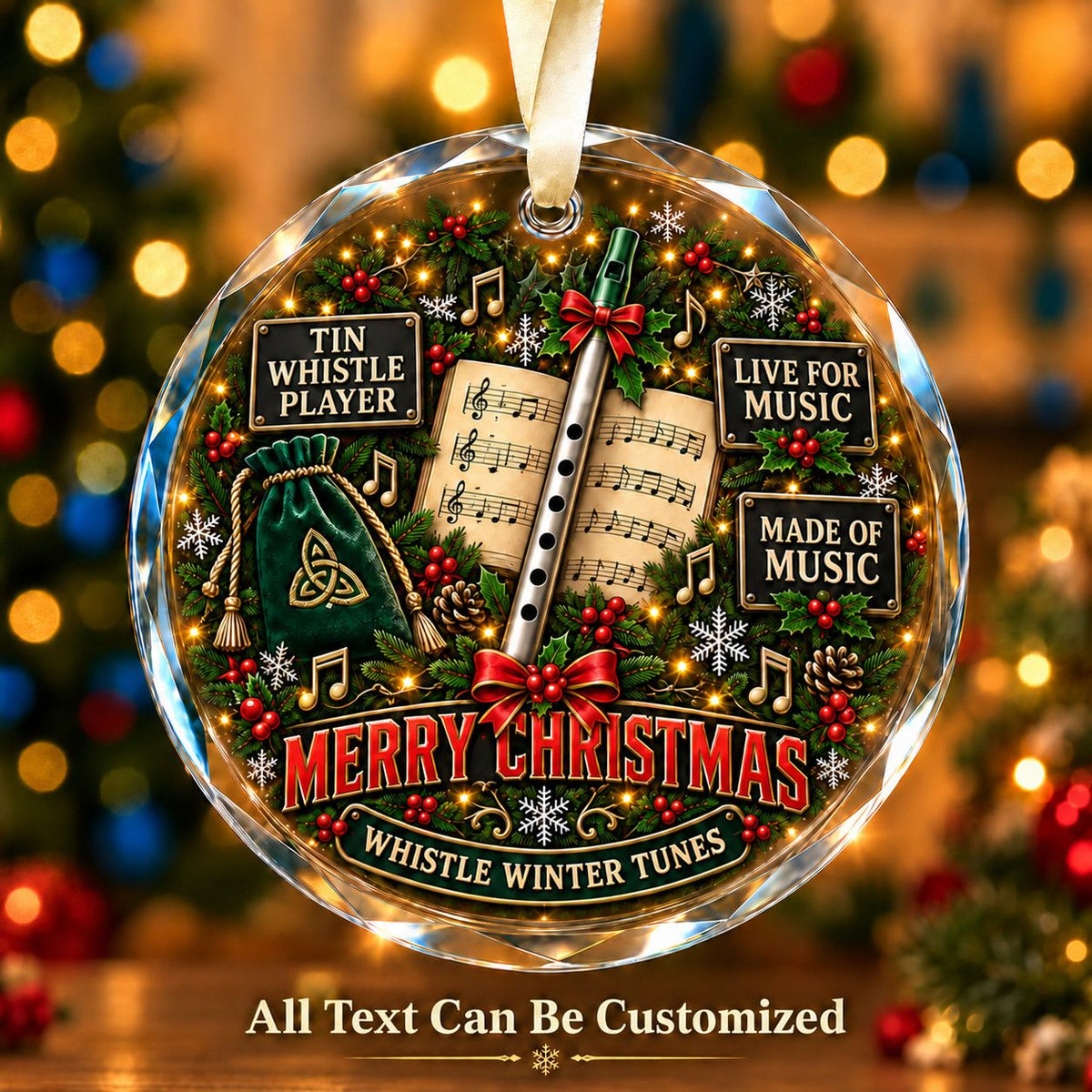 Tin Whistle Player Personalized Glass Ornament | 5To9Vibe