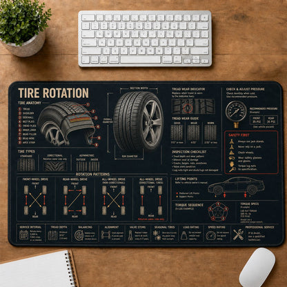 Tire Rotation Automotive Technical Guide Desk Mat | 5To9Vibe