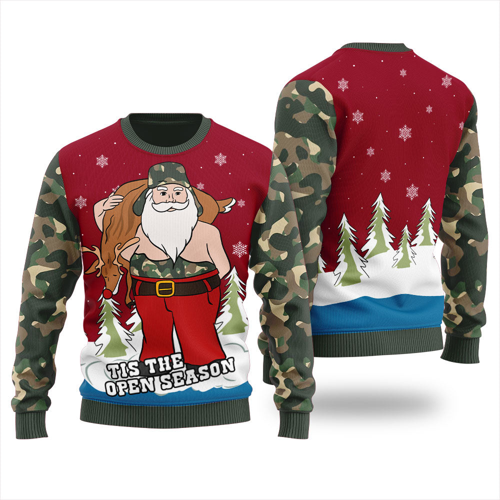 Tis The Season Funny Hunting Santa Ugly Christmas Sweater For Women