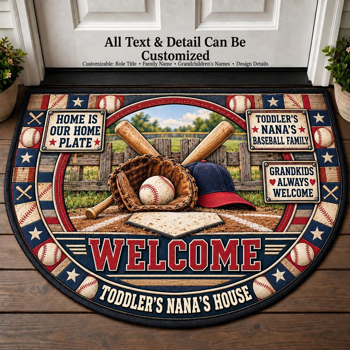 Toddler's Nana's Baseball Family Personalized Half Round Mat | 5To9Vibe