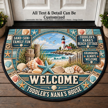 Toddler's Nana's Beach Cottage Personalized Half Round Mat | 5To9Vibe