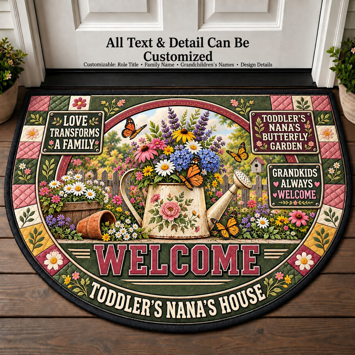 Toddler's Nana's Butterfly Garden Personalized Half Round Mat | 5To9Vibe