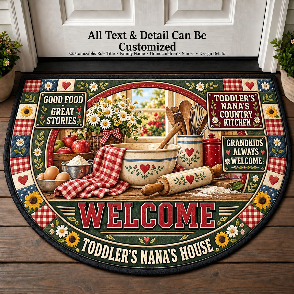 Toddler's Nana's Country Kitchen Personalized Half Round Mat | 5To9Vibe