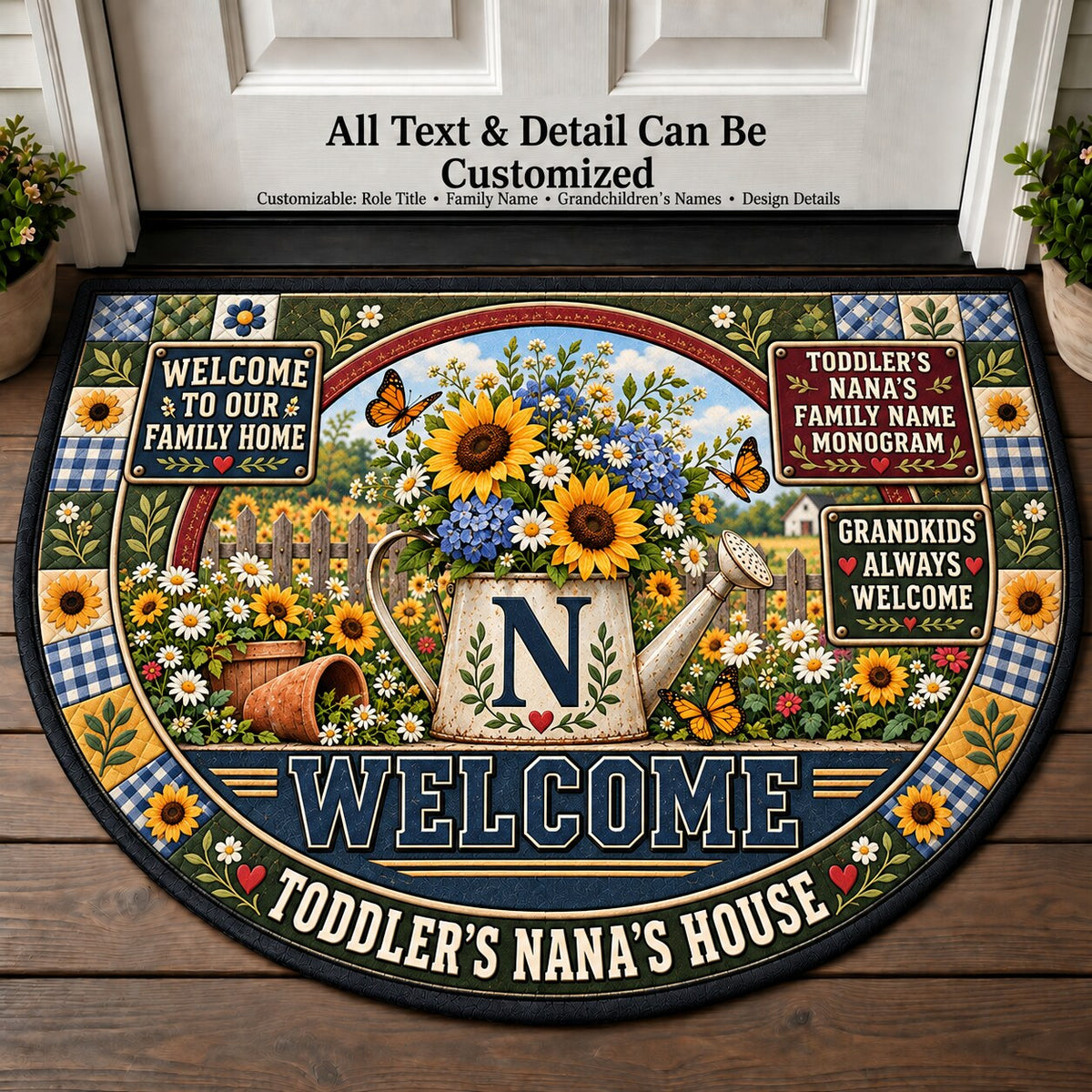 Toddler's Nana's Family Name Monogram Personalized Half Round Mat | 5To9Vibe