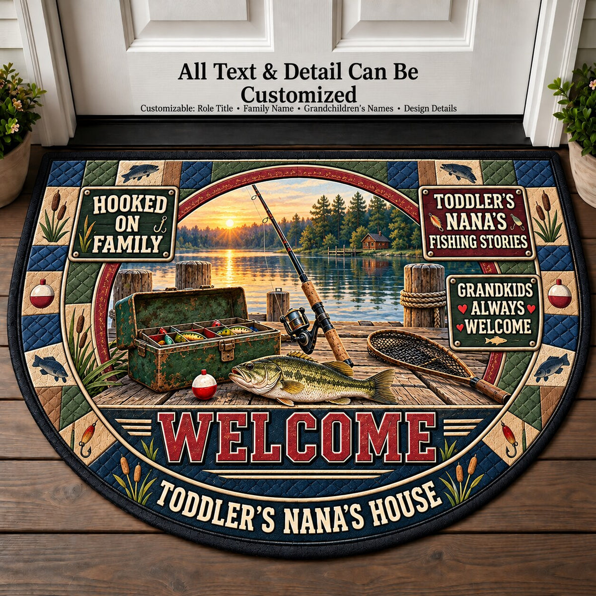 Toddler's Nana's Fishing Stories Personalized Half Round Mat | 5To9Vibe