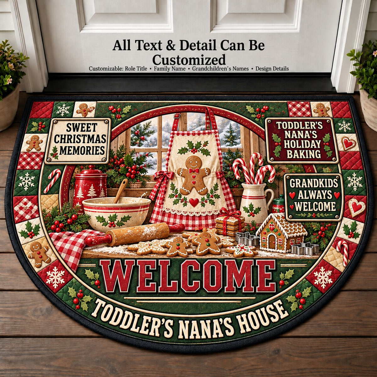 Toddler's Nana's Holiday Baking Personalized Half Round Mat | 5To9Vibe