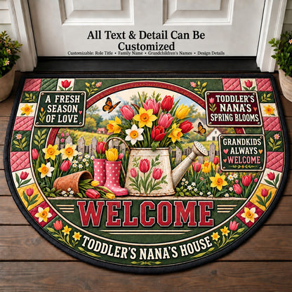 Toddler's Nana's Spring Blooms Personalized Half Round Mat | 5To9Vibe