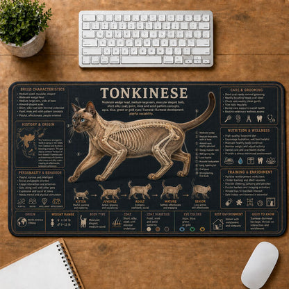 Tonkinese Cat Breed Desk Mat Anatomy Guide | 5To9Vibe