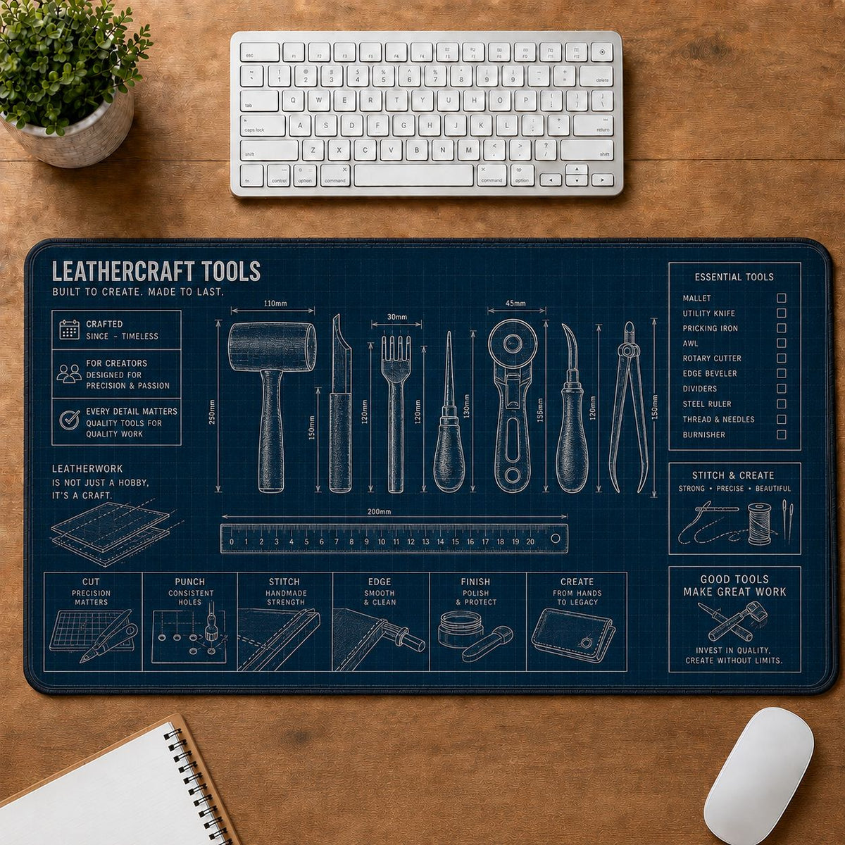 Leathercraft Tools Handcraft Technical Guide Desk Mat | 5To9Vibe