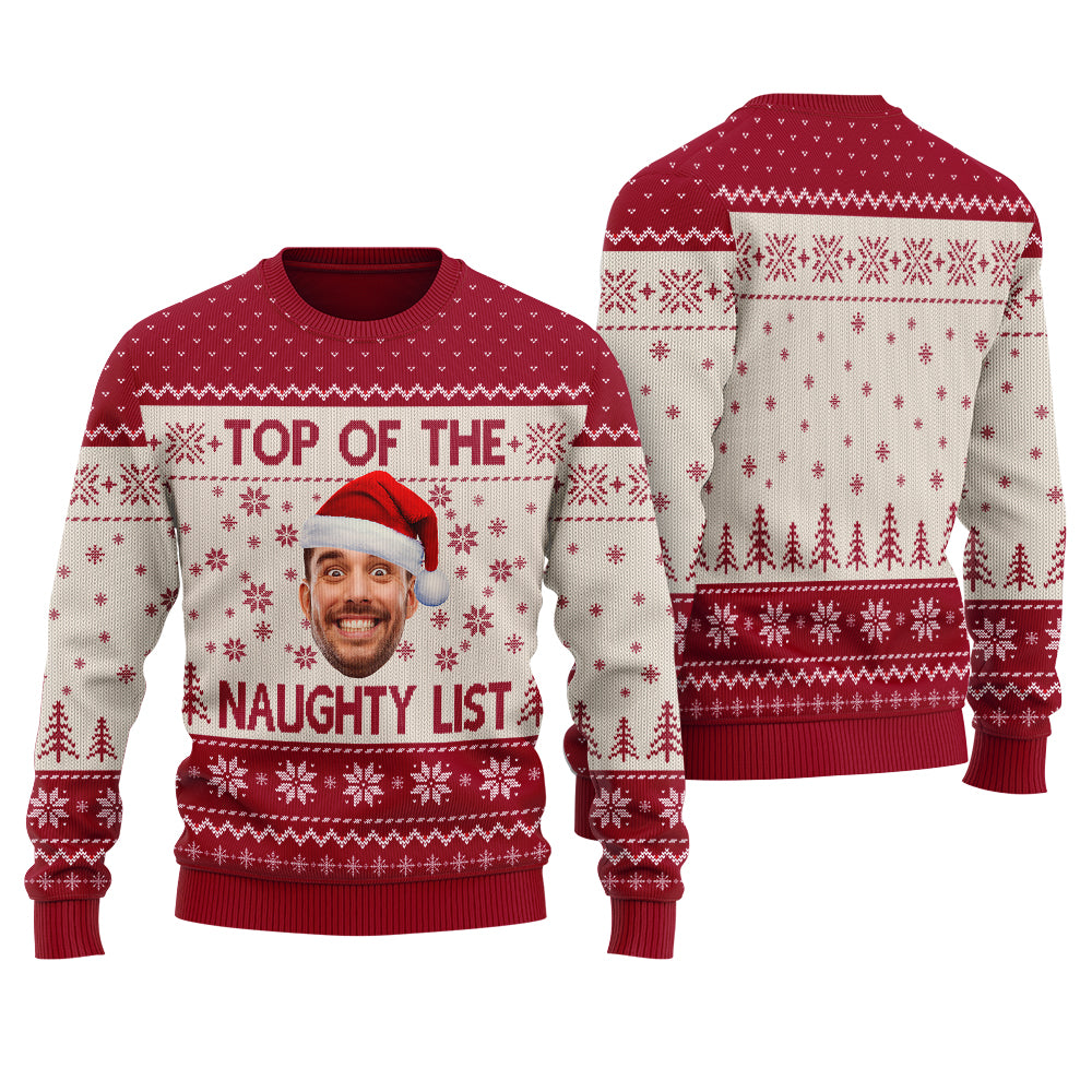 Top Of The Naughty List Custom Ugly Sweater Cardinal Red - Funny Ugly Christmas Sweater