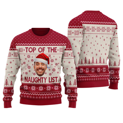 Top Of The Naughty List Custom Ugly Sweater Cardinal Red - Funny Ugly Christmas Sweater