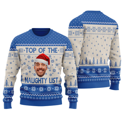 Top Of The Naughty List Custom Ugly Sweater Royal