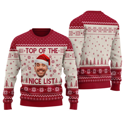 Top Of The Nice List Custom Ugly Sweater Cardinal Red - Funny Ugly Christmas Sweater