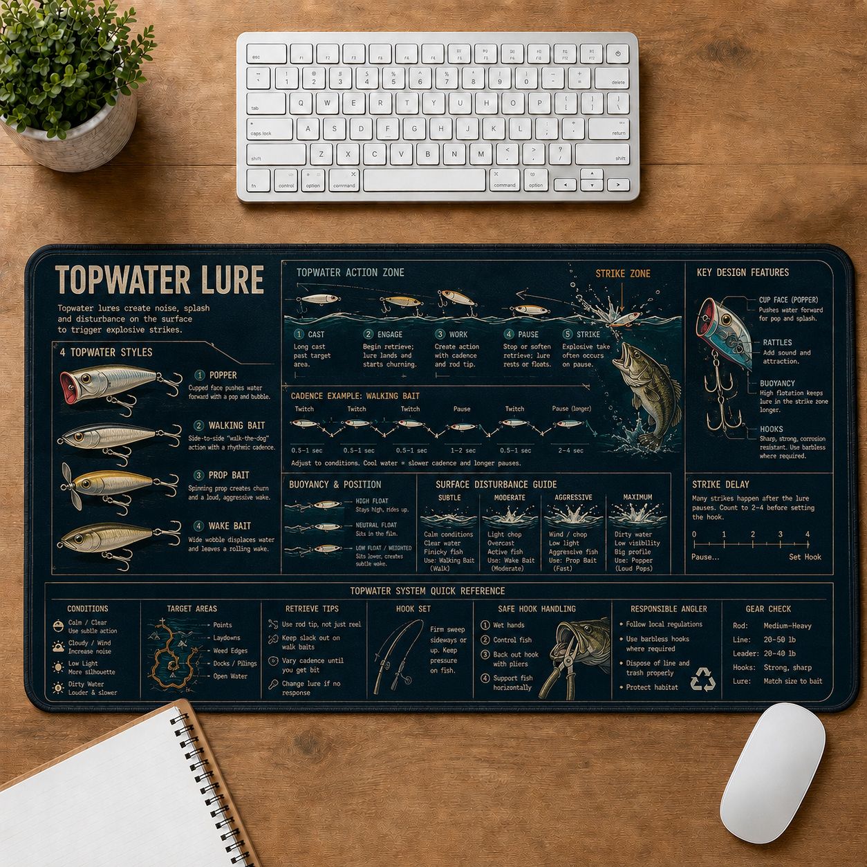 Topwater Lure Fishing Field Guide Desk Mat | 5To9Vibe