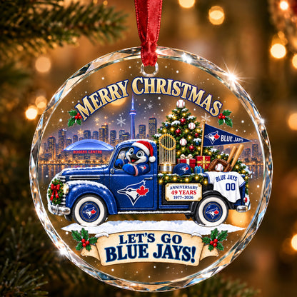 All Baseball Teams Christmas Truck Round Glass Ornament  With Red Gift Box | 5to9vibe