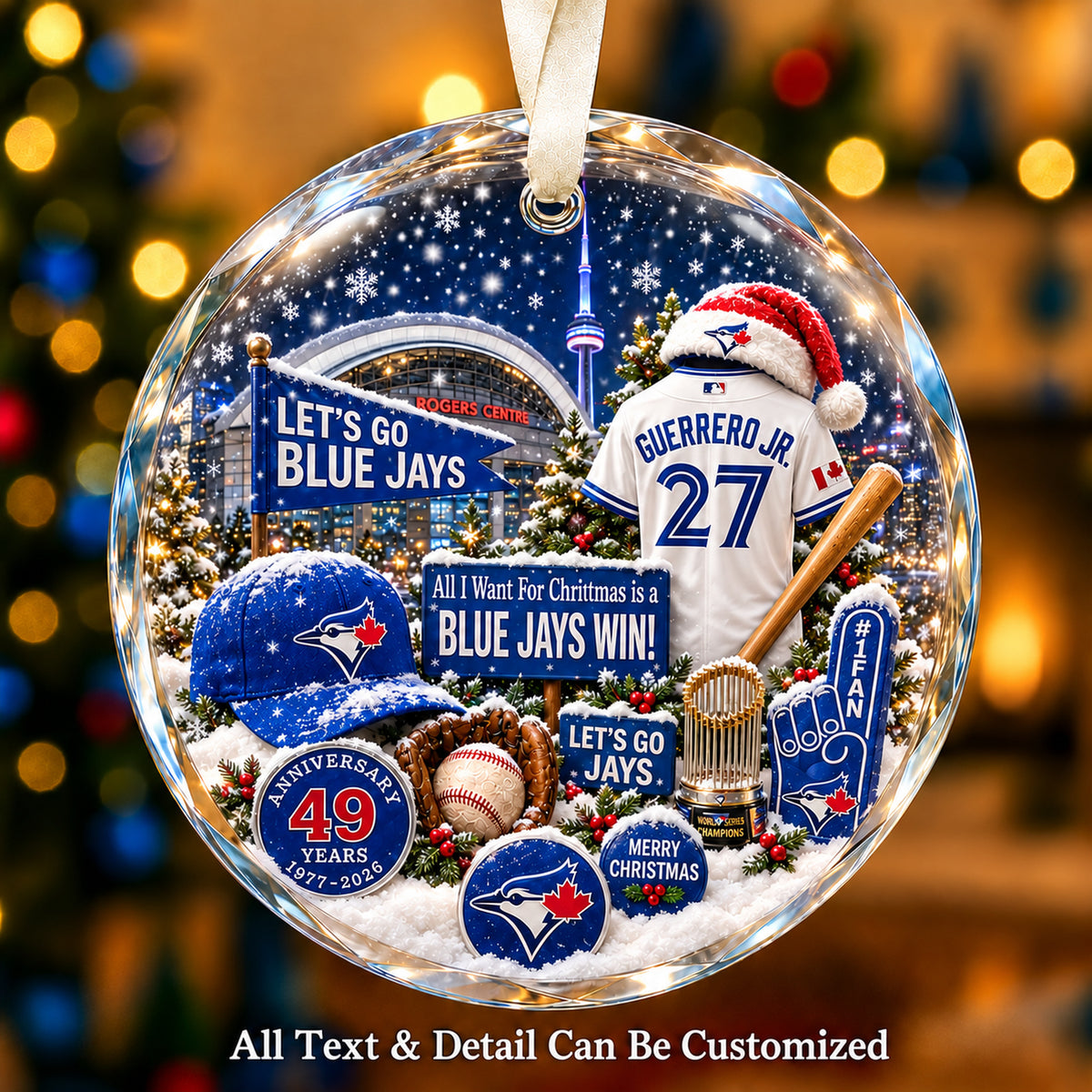 Toronto Blue Jays Jersey Snow Globe Glass Ornament