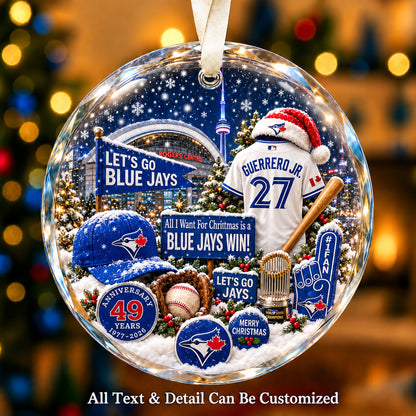 Toronto Blue Jays Jersey Snow Globe Glass Ornament