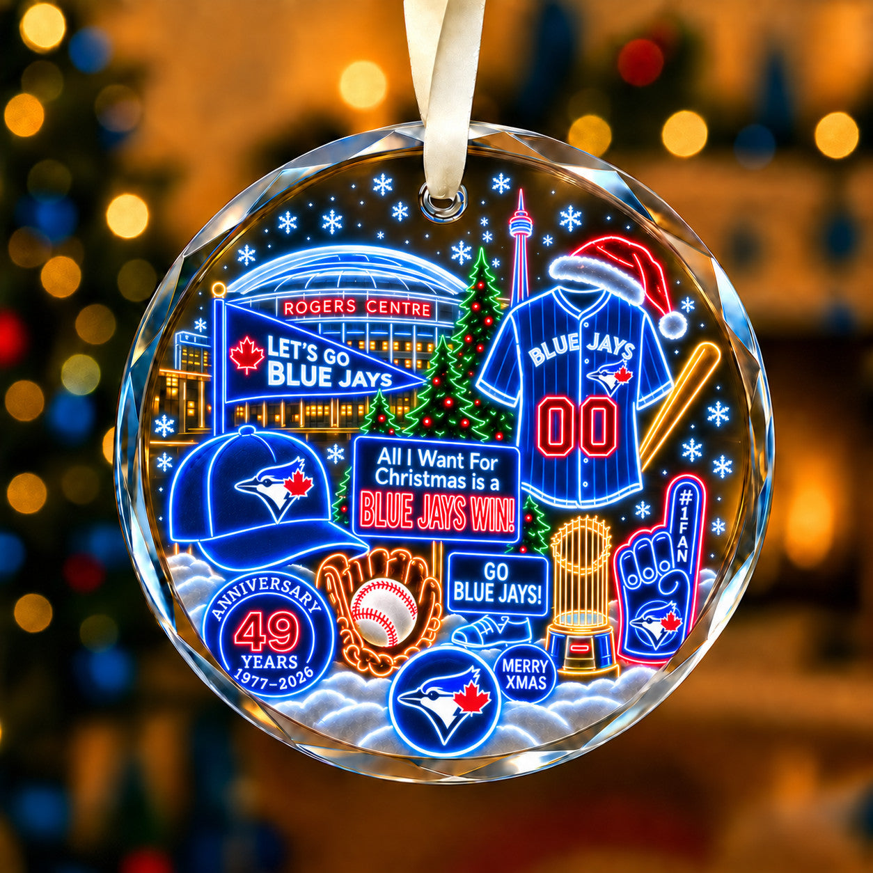 Adorno de vidrio de béisbol, 3 unidades con caja de regalo, equipo de béisbol de Navidad - Adorno de vidrio
