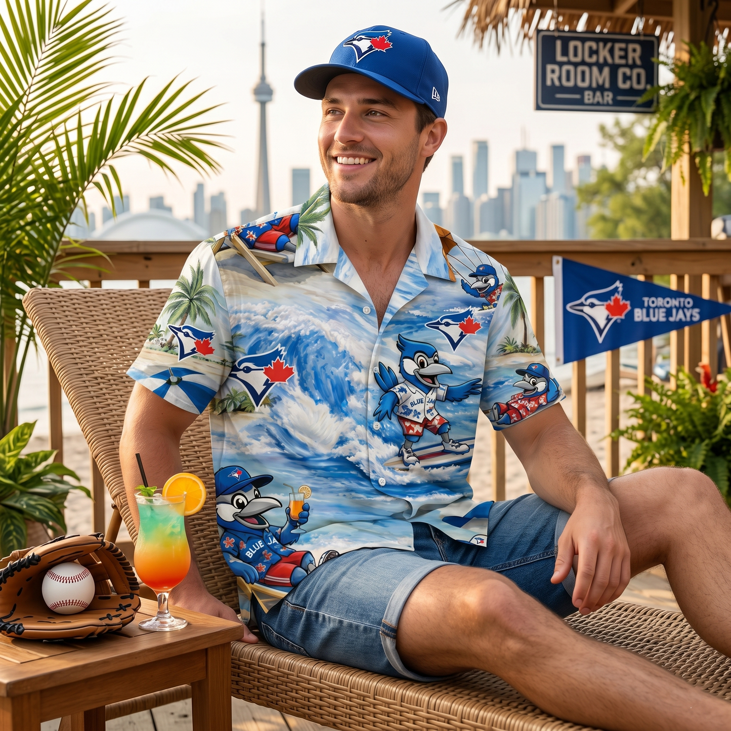 TBJ Baseball Mascot Beach Viber Button-Up Unisex Hawaiian Shirt For Men & Women