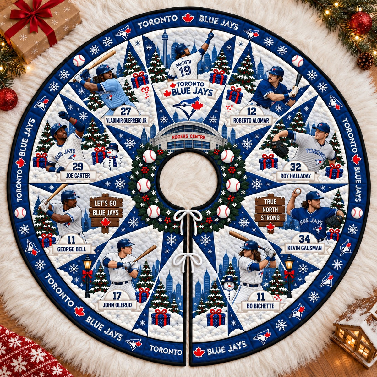 All Baseball Teams Vintage Players & Stadium Holiday Quilt Christmas Skirt Tree for Baseball Fans - 5To9Vibe