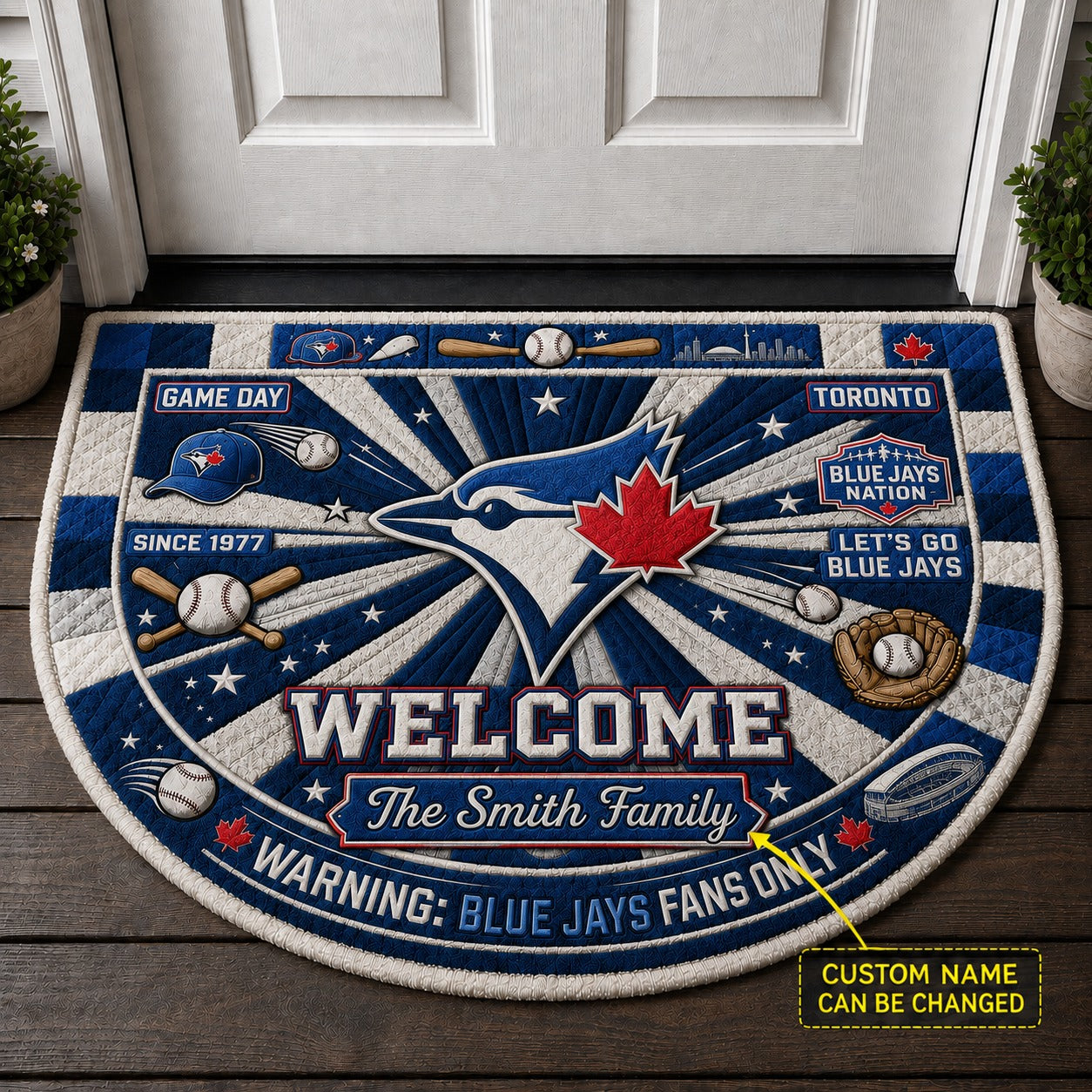 Official-Inspired Baseball Fan Custom Quilted Print Premium Welcome Mat Washable Black Border – Personalized Baseball Doormat