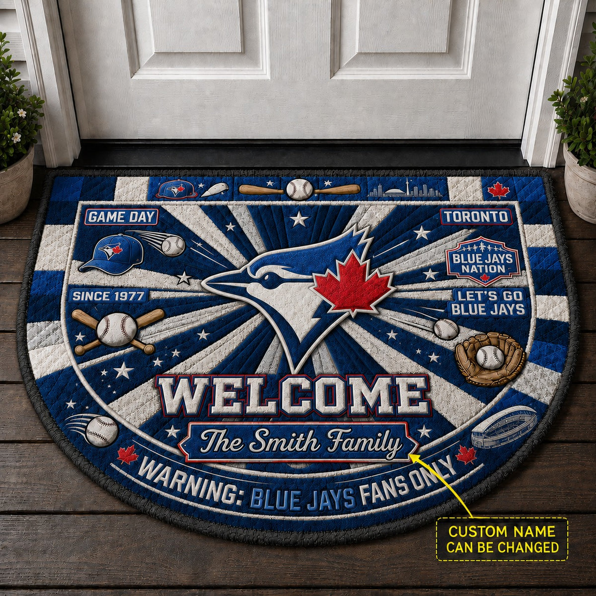 Official-Inspired Baseball Fan Custom Quilted Print Premium Welcome Mat Washable Black Border – Personalized Baseball Doormat