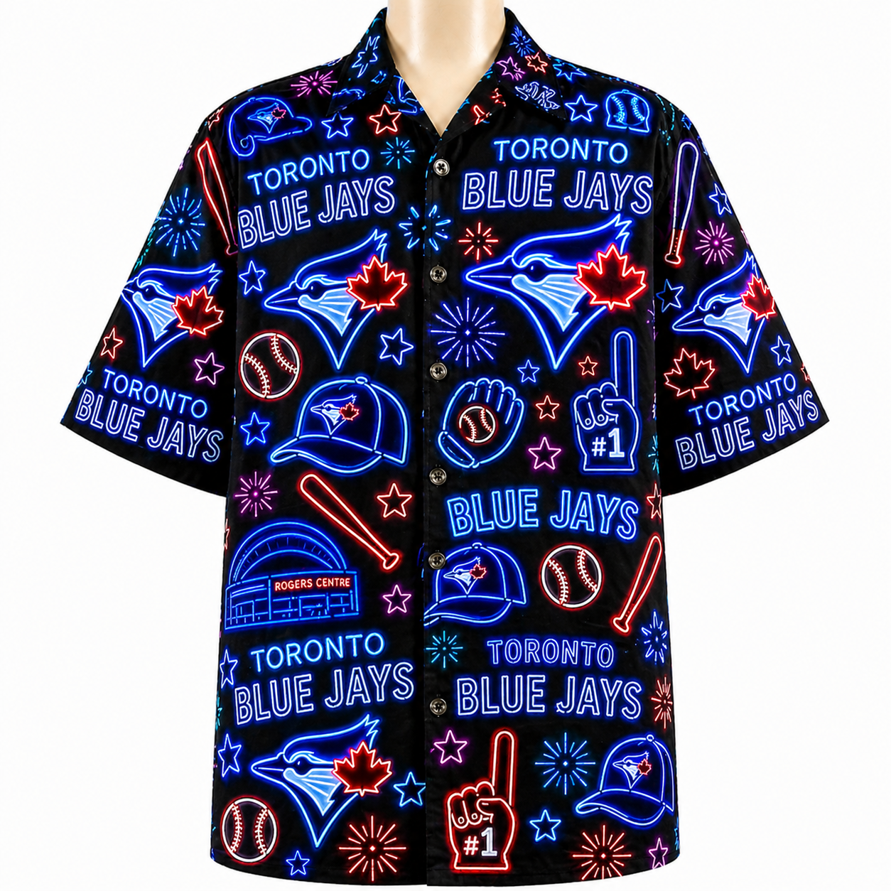 All Baseball Teams Neon Pattern Vibe Summer Party Button-Up Unisex Hawaiian Shirt For Men and Women