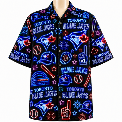 All Baseball Teams Neon Pattern Vibe Summer Party Button-Up Unisex Hawaiian Shirt For Men and Women