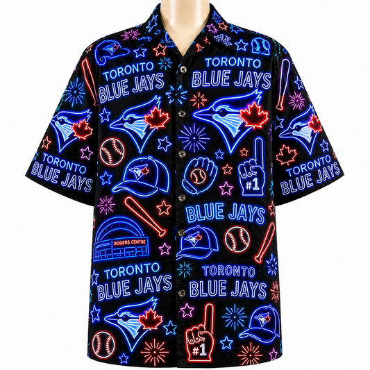 TBJ Baseball Teams Neon Pattern Vibe Summer Party Button-Up Unisex Hawaiian Shirt For Men and Women