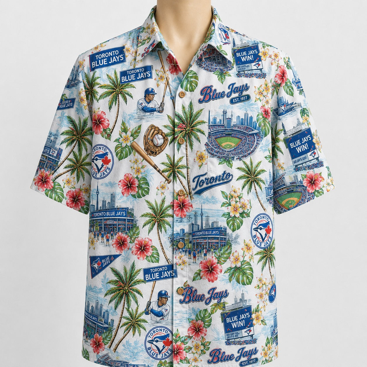 CC Baseball Teams Scenic Pattern Button-Up Unisex Hawaiian Shirt For Men and Women