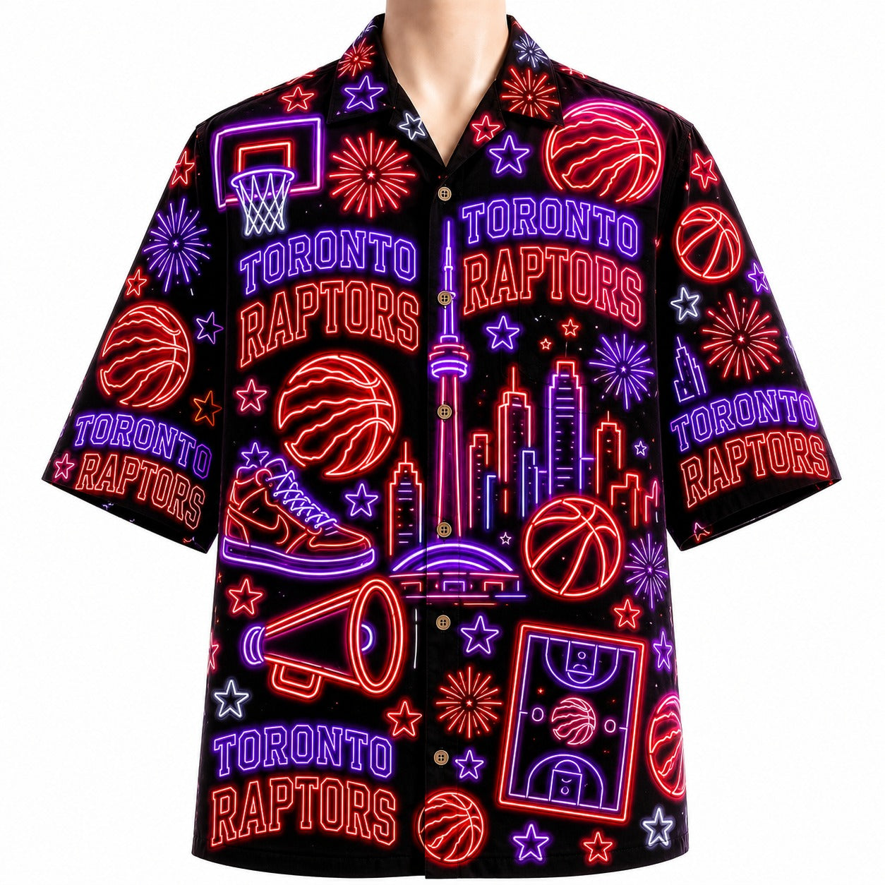All Basketball Teams Neon Pattern Vibe Summer Party Button-Up Unisex Hawaiian Shirt For Men and Women