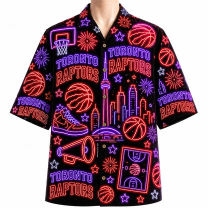 All Basketball Teams Neon Pattern Vibe Summer Party Button-Up Unisex Hawaiian Shirt For Men and Women