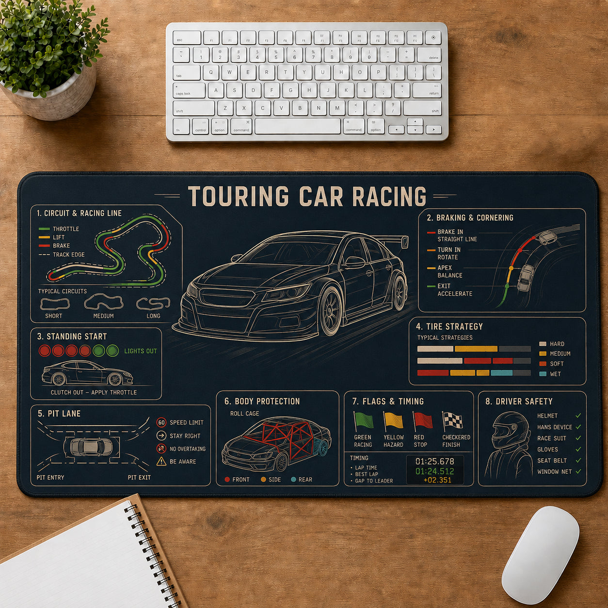 Touring Car Racing Sports Visual Guide Desk Mat | 5To9Vibe